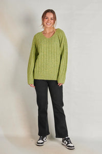 One Ten Willow V-neck Rib Knit Moss