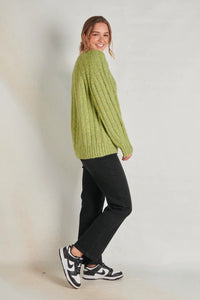 One Ten Willow V-neck Rib Knit Moss