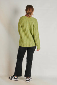 One Ten Willow V-neck Rib Knit Moss