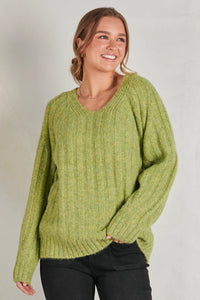 One Ten Willow V-neck Rib Knit Moss