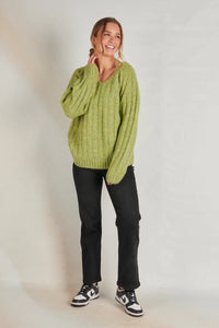 One Ten Willow V-neck Rib Knit Moss