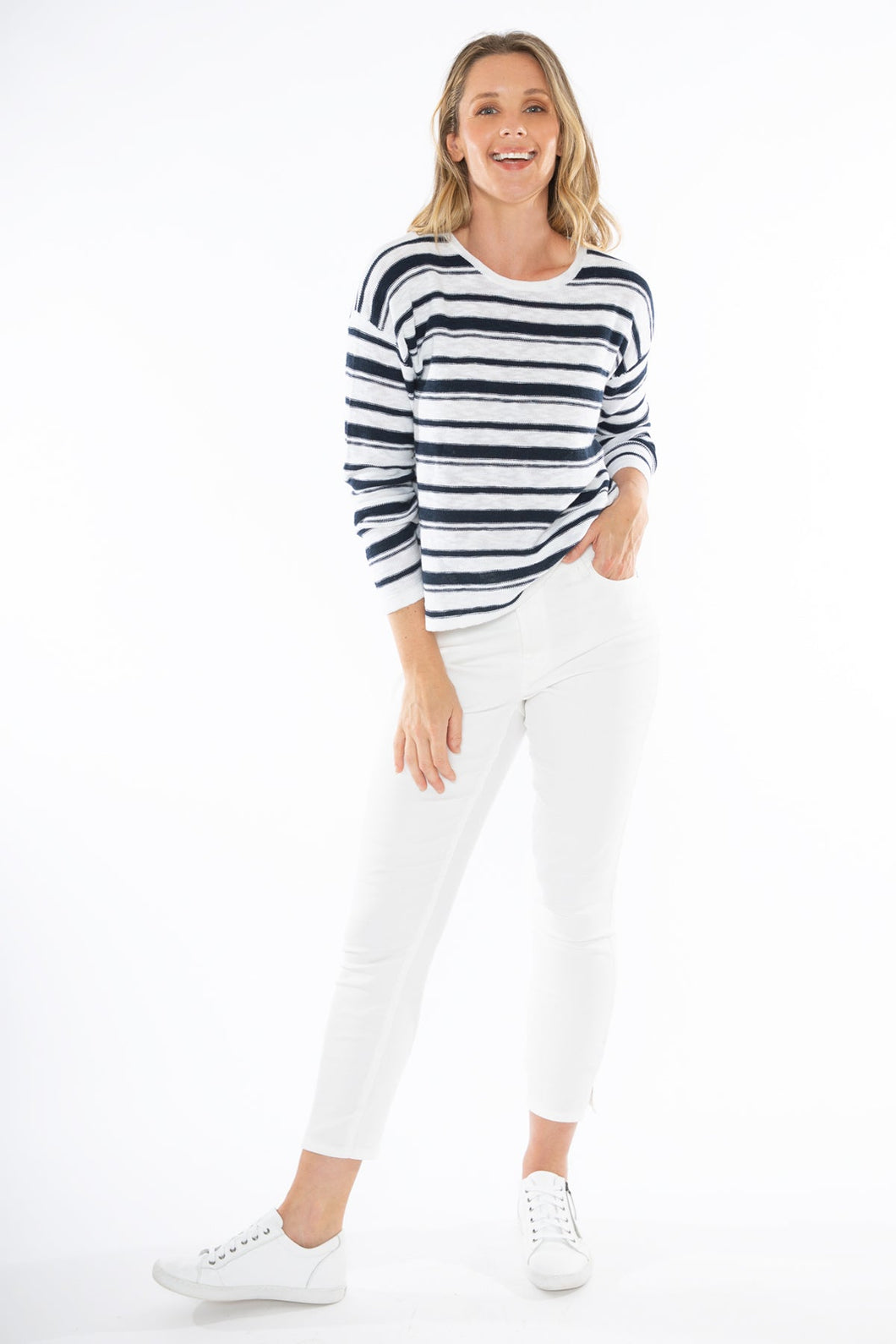 Jump Stripe Pullover White/navy